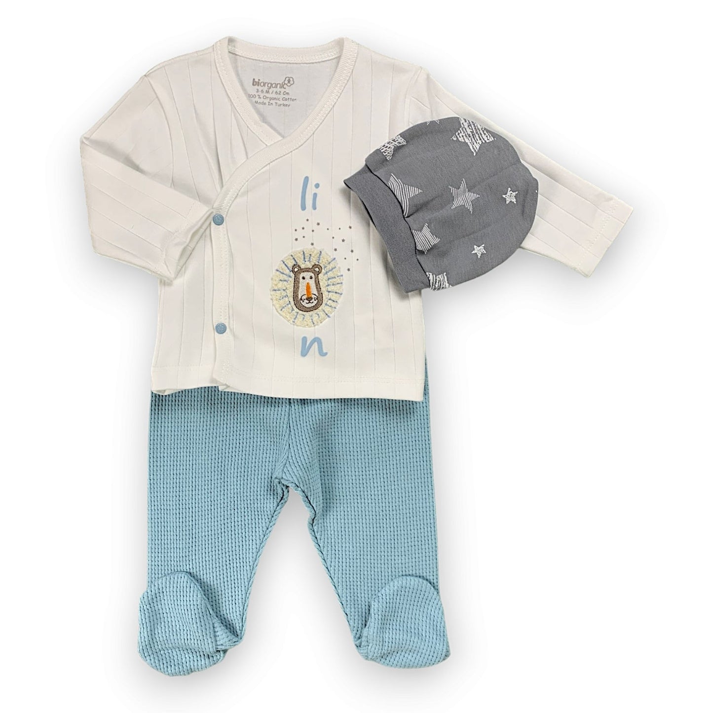 BO245 Organic Cotton Brave Lion Wrapover Set 3pcs with Cap