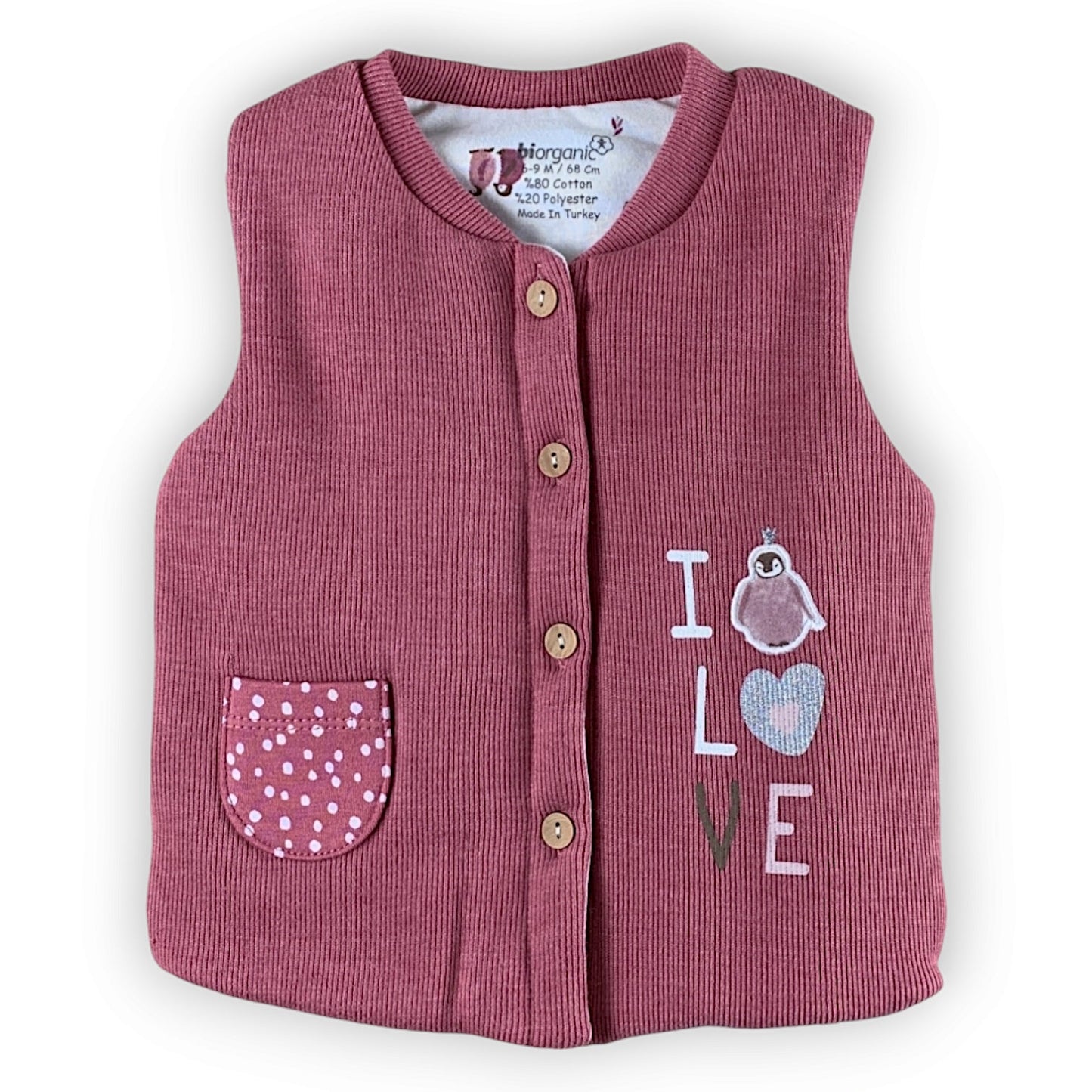 BO263 Organic Cotton Penguin Love Gilet