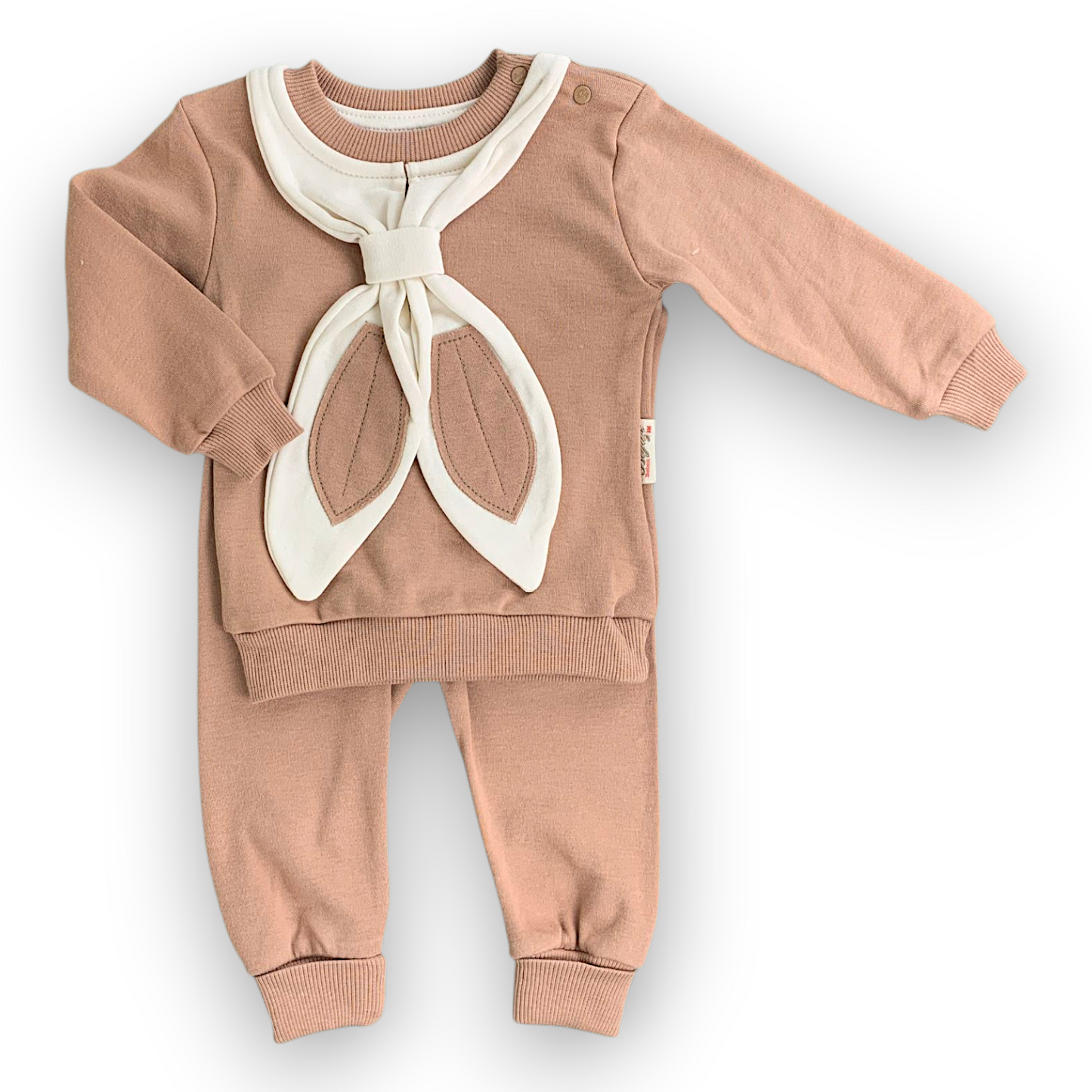 BY205109 Bunny Ears Set 2pcs Set, catset2pcs, Boy, Unisex, Girl, Long sleeve, Brown, L7 Beyaz