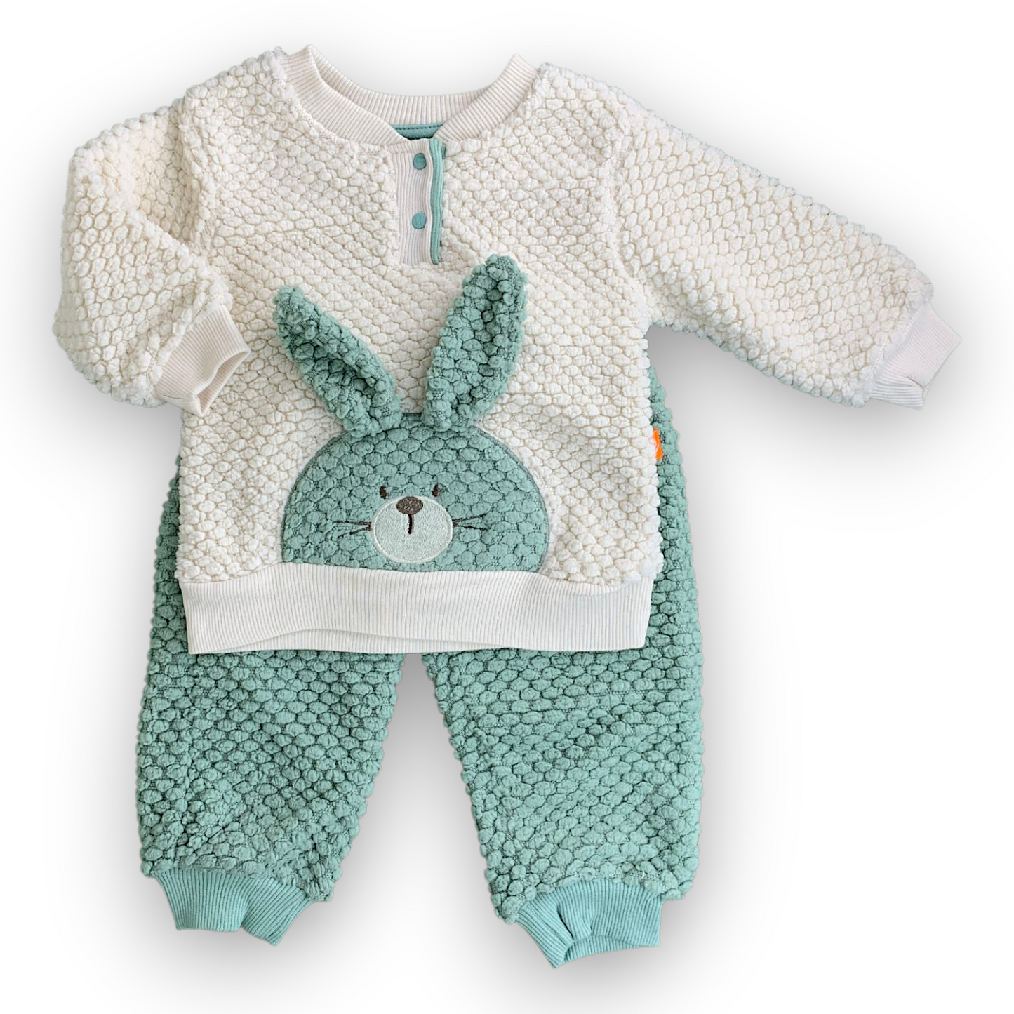 BY211209 Fleece Bubble Knit Bunny Green Set 2pcs Set, catset2pcs, Girl, Boy, Unisex, Long sleeve, Green, Beige, Bunny, Ears, L7, Fleece Beyaz