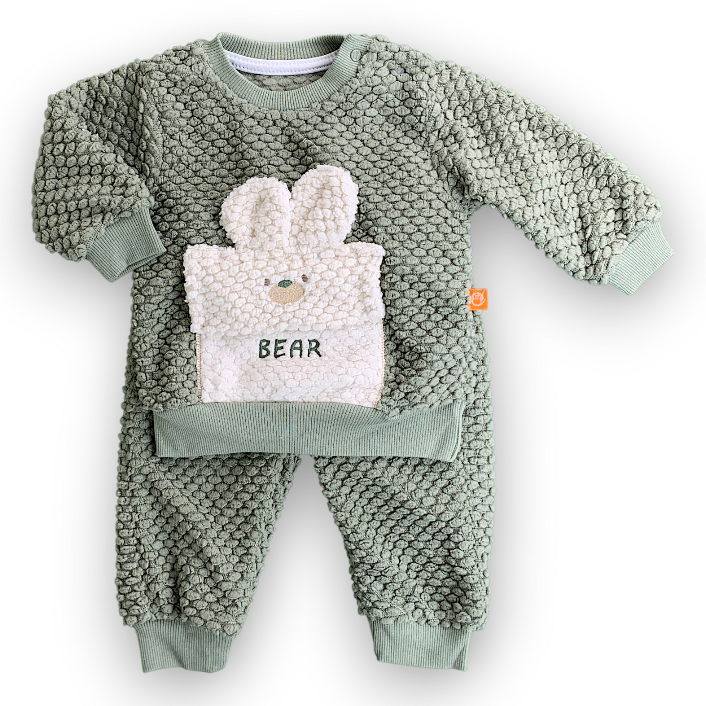 BY212109 Fleece Bubble Knit Bear Set 2pcs  Set, catset2pcs, Boy, Long sleeve, Green, Beige, L7, Fleece Beyaz