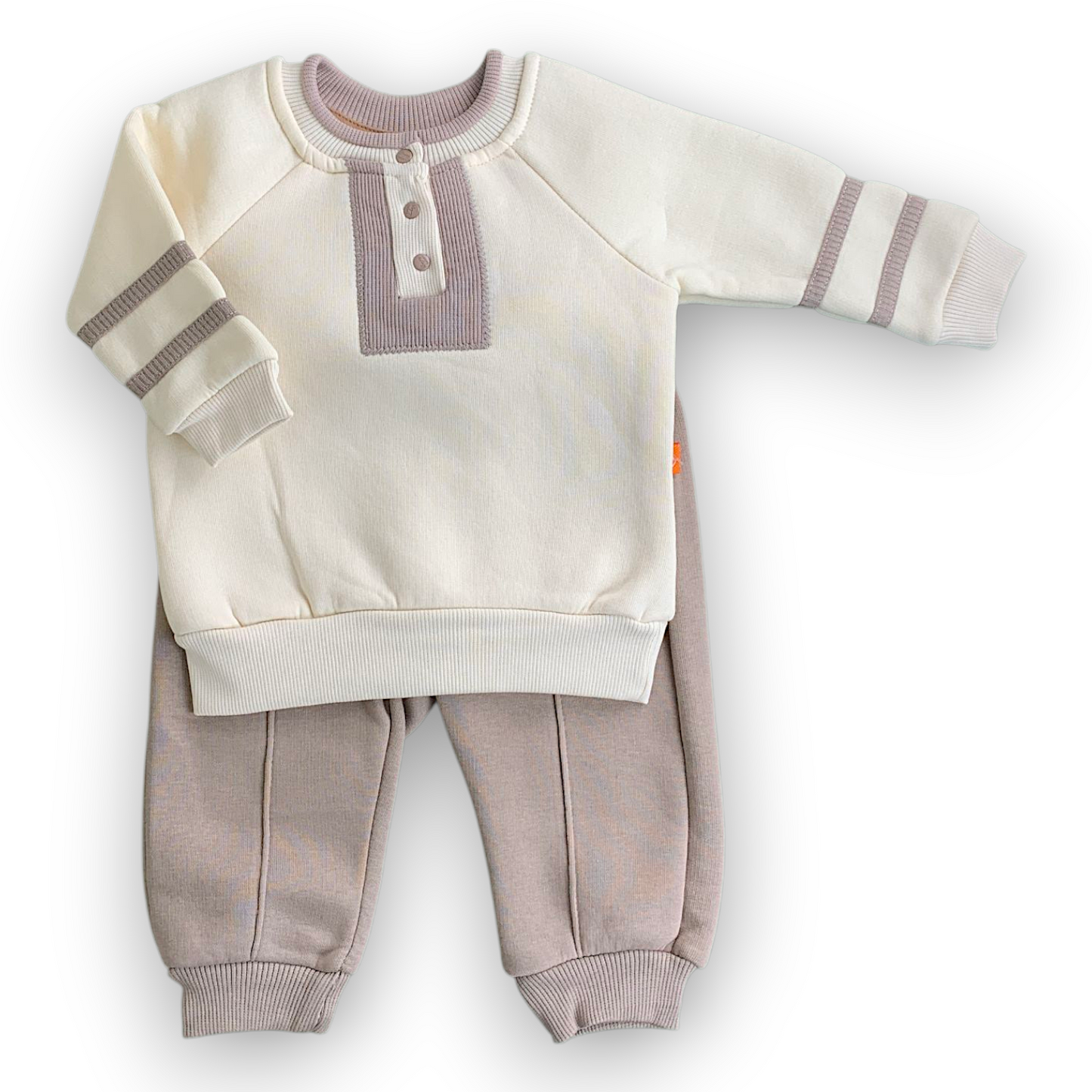 BY214109 Fleece Casual Set 2pcs Set, catset2pcs, Boy, Long sleeve, Brown, Beige, L7, Fleece Beyaz