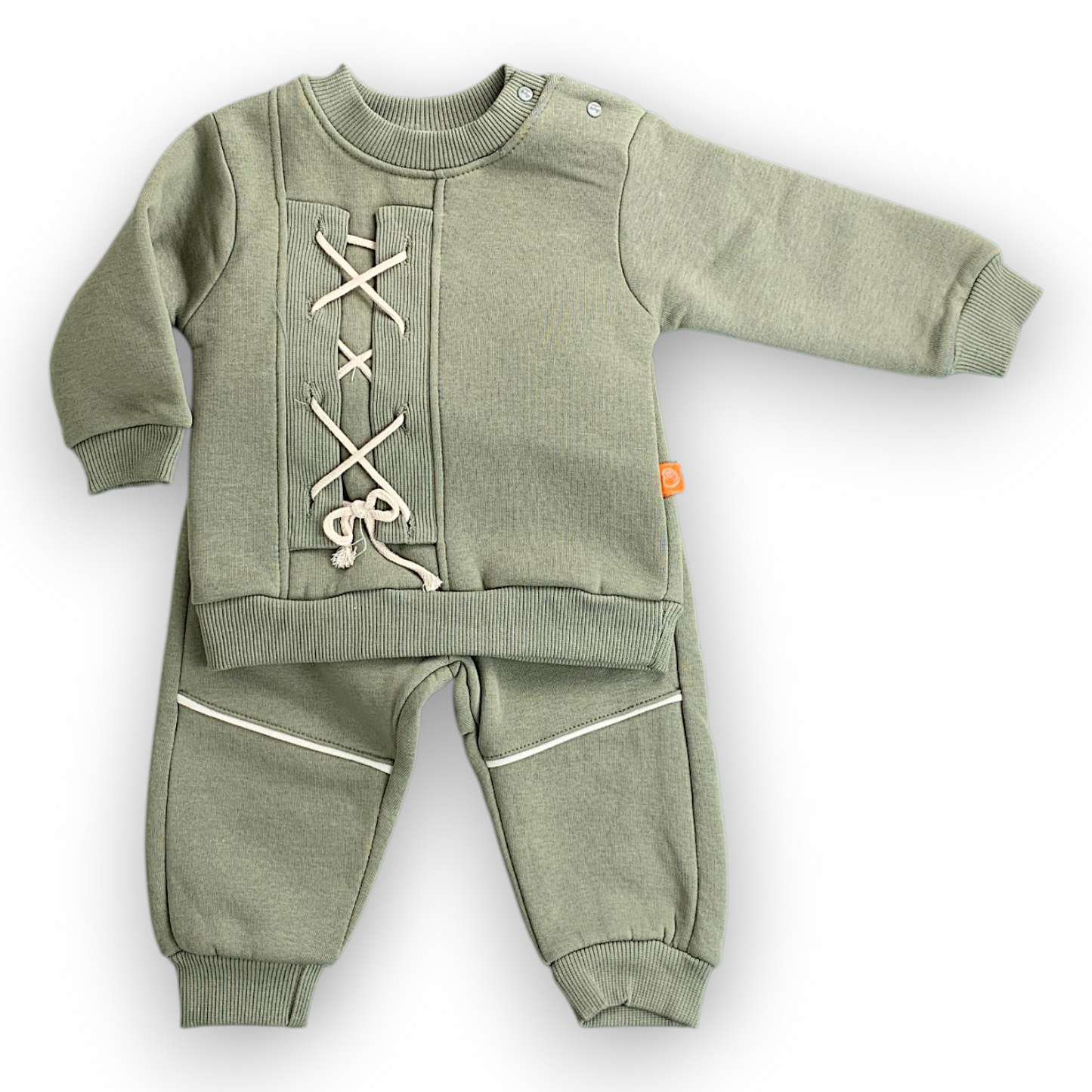 BY217109 Fleece Tied Lace Set 2pcs Set, catset2pcs, Boy, Long sleeve, Green, L7, Fleece Beyaz