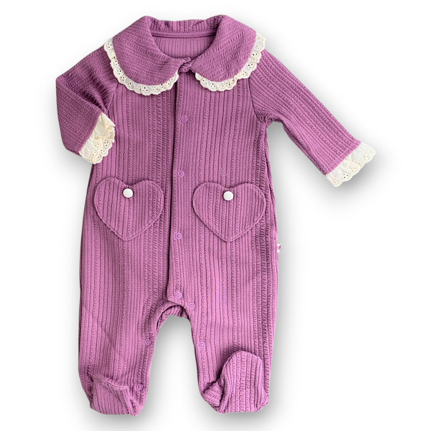 MM2031 Purple Hearts Lace Collar Jumpsuit