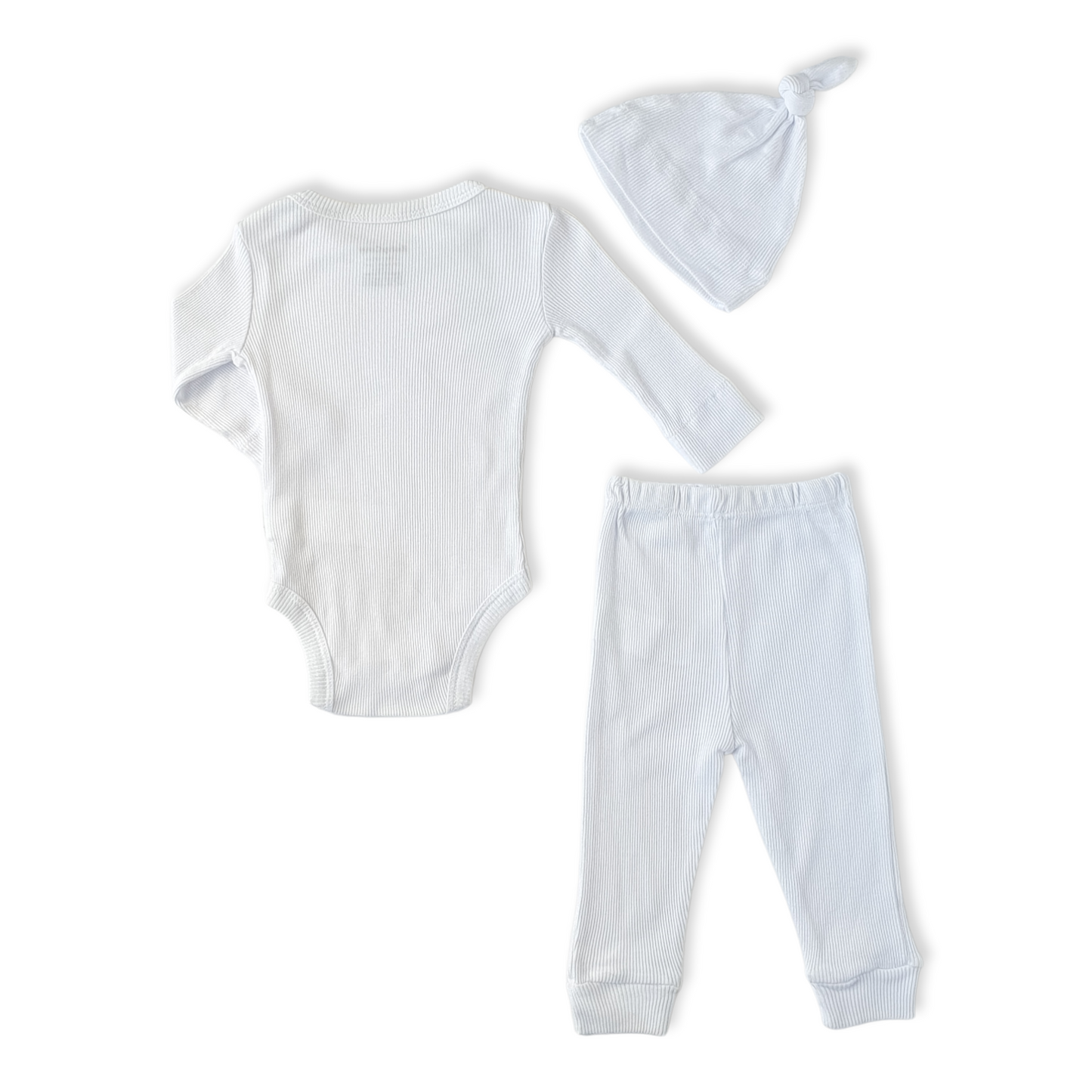 Organic Cotton Footless White Unisex Body With Pants and Cap-Basic, Body, Bodysuit, Boy, Cap, catboy, catgirl, catset3pcs, catunisex, Creeper, Girl, Hat, Long Sleeve, Onesie, Organic, Pants, Unisex, White-BabyCosy-[Too Twee]-[Tootwee]-[baby]-[newborn]-[clothes]-[essentials]-[toys]-[Lebanon]