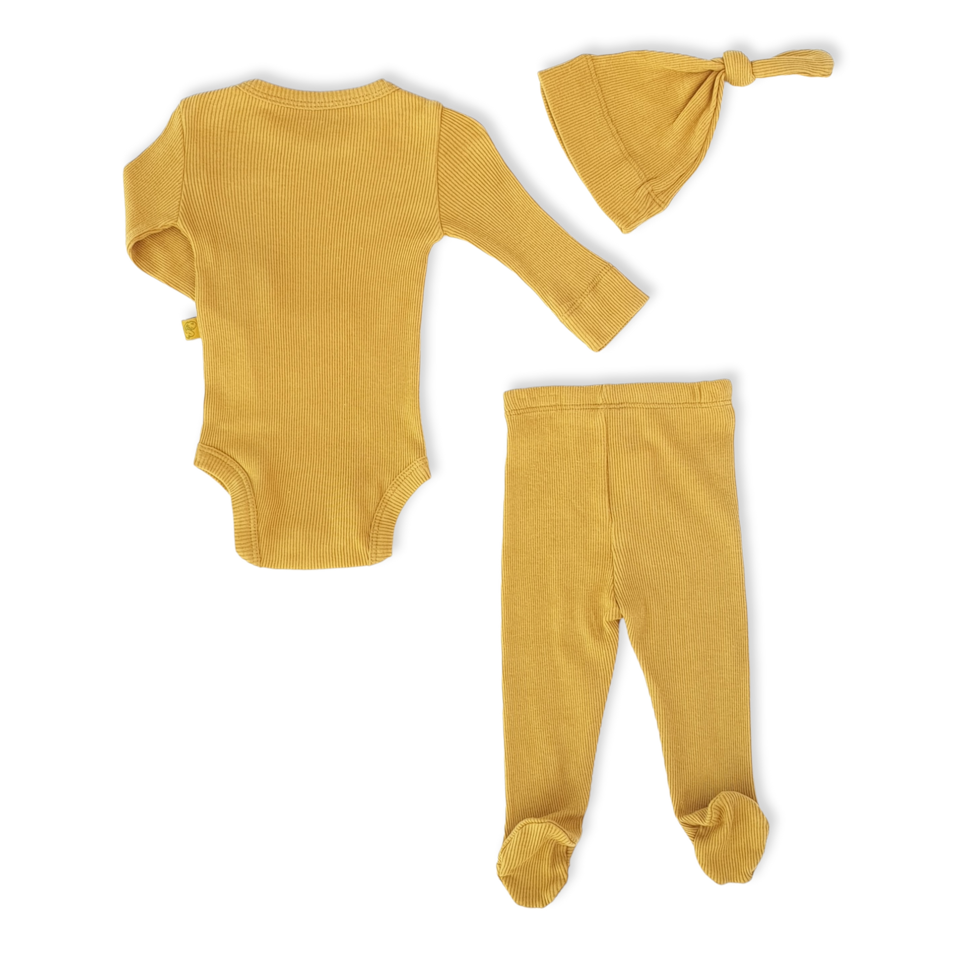 Organic Cotton Yellow Unisex Basic Body With Pants and Cap-Basic, Body, Bodysuit, Boy, Cap, catboy, catgirl, catset3pcs, catunisex, Creeper, Footed, Girl, Hat, Long Sleeve, Mustard, Onesie, Organic, Unisex, Yellow-BabyCosy-[Too Twee]-[Tootwee]-[baby]-[newborn]-[clothes]-[essentials]-[toys]-[Lebanon]