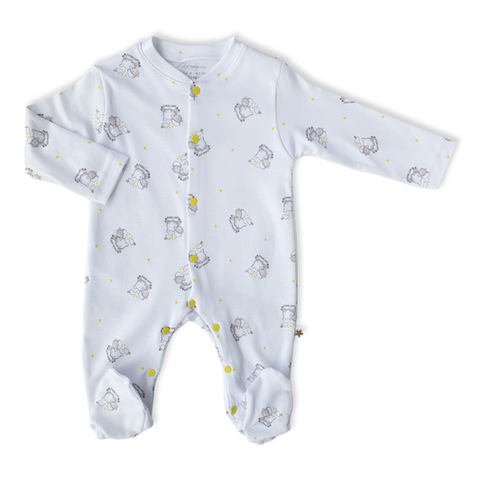 Sheep Sweet Dreams Unisex Jumpsuit-Boy, catboy, catgirl, catunisex, Footed, Girl, Jumping, Jumpsuit, Long Sleeve, Sheep, Sweet Dreams, Unisex, White, Yellow-Little Life-[Too Twee]-[Tootwee]-[baby]-[newborn]-[clothes]-[essentials]-[toys]-[Lebanon]