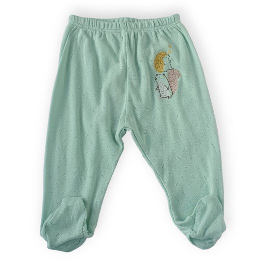 Basic Green Footed Pants with Squirrels-Boy, Catboy, Catgirl, catpants, Footed pants, Girl, Green, Pants, Squirrels, SS23, Unisex-BiBaby-[Too Twee]-[Tootwee]-[baby]-[newborn]-[clothes]-[essentials]-[toys]-[Lebanon]