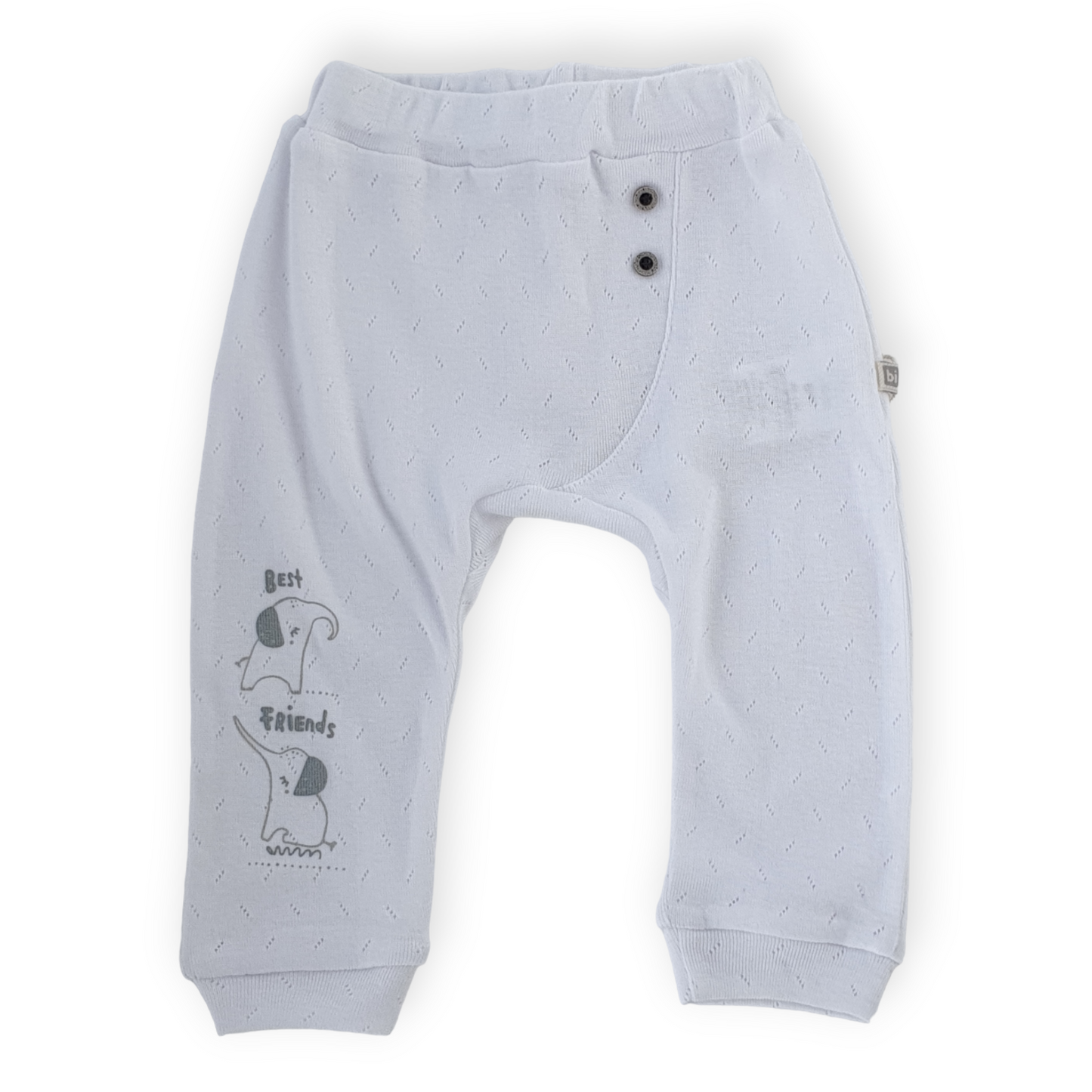 Basic White Footless Pants with Elephants