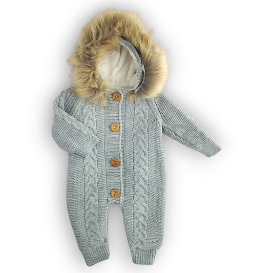 Fur Hooded Wellsoft Wool Grey Overall-Boy, catboy, catgirl, catunisex, Footless, Fur, FW23, Girl, Grey, Hoodie, Jumpsuit, Light grey, Long sleeve, Overall, Unisex, Winter, Wool-Beybek-[Too Twee]-[Tootwee]-[baby]-[newborn]-[clothes]-[essentials]-[toys]-[Lebanon]