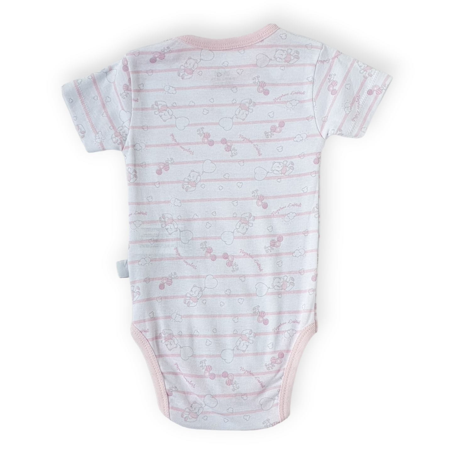 Striped Teddy Bear Light Pink Body-Bear, Body, Bodysuit, Catgirl, Creeper, Girl, Light Pink, Onesie, Pink, Short sleeve, SS23, White-Bimini-[Too Twee]-[Tootwee]-[baby]-[newborn]-[clothes]-[essentials]-[toys]-[Lebanon]