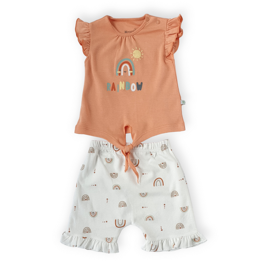 Organic Cotton Rainbow Baby Girl Set-Catgirl, Catset2pcs, Girl, Orange, Rainbow, Salmon, Set, Shorts, Sleeveless, SS23, Top-Biorganic-[Too Twee]-[Tootwee]-[baby]-[newborn]-[clothes]-[essentials]-[toys]-[Lebanon]