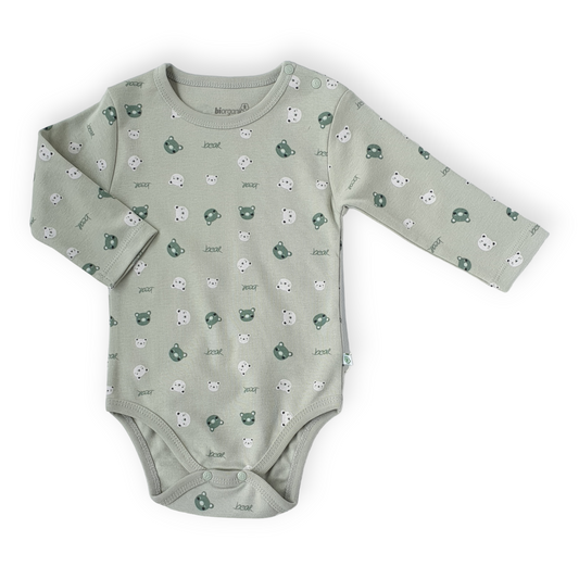 Organic Cotton Green Body with Bears-Bear, Bears, Body, Bodysuit, Boy, Catboy, Catgirl, Creeper, Girl, Green, Long sleeve, Onesie, SS23, Unisex-Biorganic-[Too Twee]-[Tootwee]-[baby]-[newborn]-[clothes]-[essentials]-[toys]-[Lebanon]