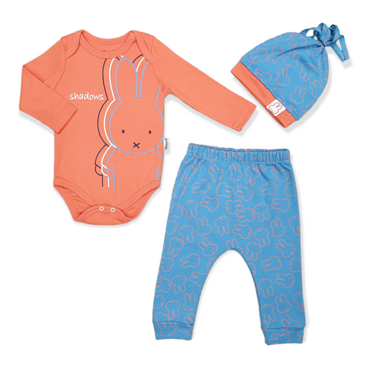 Orange Rabbits Unisex Body with Pants and Cap-Bears, Blue, Body, Bodysuit, Cap, catboy, catgirl, catset3pcs, catunisex, Creeper, Face, Footless, Girl, Hat, Long Sleeve, Onesie, Orange, Pants, Rabbit-Miniworld-[Too Twee]-[Tootwee]-[baby]-[newborn]-[clothes]-[essentials]-[toys]-[Lebanon]