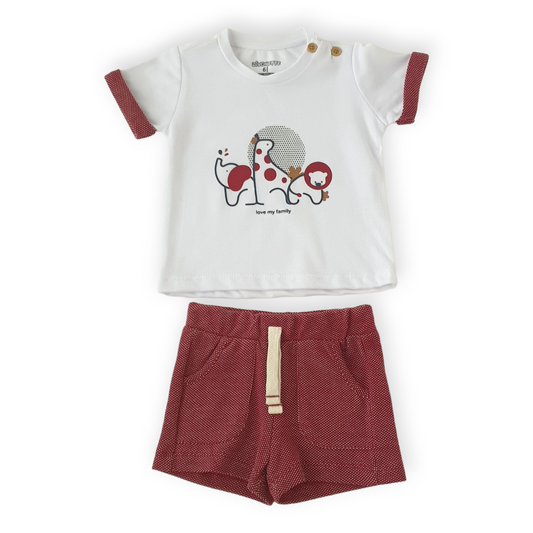 Dino Family Love Red Set-Boy, Catboy, Catgirl, Catset2pcs, Dino, Family, Girl, Love, Red, Set, Short sleeve, Shorts, SS23, Top, Unisex, White-Divonette-[Too Twee]-[Tootwee]-[baby]-[newborn]-[clothes]-[essentials]-[toys]-[Lebanon]