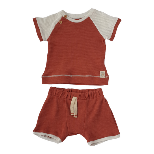 Brick Red Top and Shorts Set-Boy, Brick Red, Catboy, Catgirl, Catset2pcs, Girl, Red, Set, Short sleeve, Shorts, SS23, Top, Unisex-Divonette-[Too Twee]-[Tootwee]-[baby]-[newborn]-[clothes]-[essentials]-[toys]-[Lebanon]