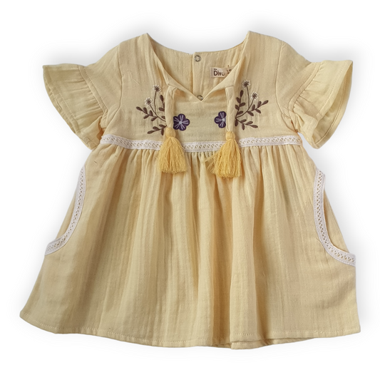 Yellow Floral Dress-Catgirl, Dress, Flower, Girl, Short sleeve, SS23, Yellow-Divonette-[Too Twee]-[Tootwee]-[baby]-[newborn]-[clothes]-[essentials]-[toys]-[Lebanon]