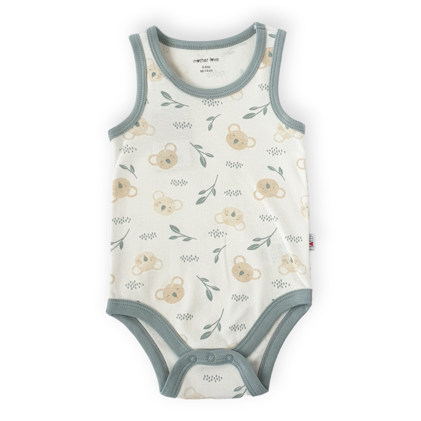 Organic Cotton Koala Sleeveless Body-Blue, Body, Bodysuit, Boy, Catboy, Catgirl, Catunisex, Creeper, Girl, Koala, Leaves, Onesie, Sleeveless, SS23, White-Mother Love-[Too Twee]-[Tootwee]-[baby]-[newborn]-[clothes]-[essentials]-[toys]-[Lebanon]