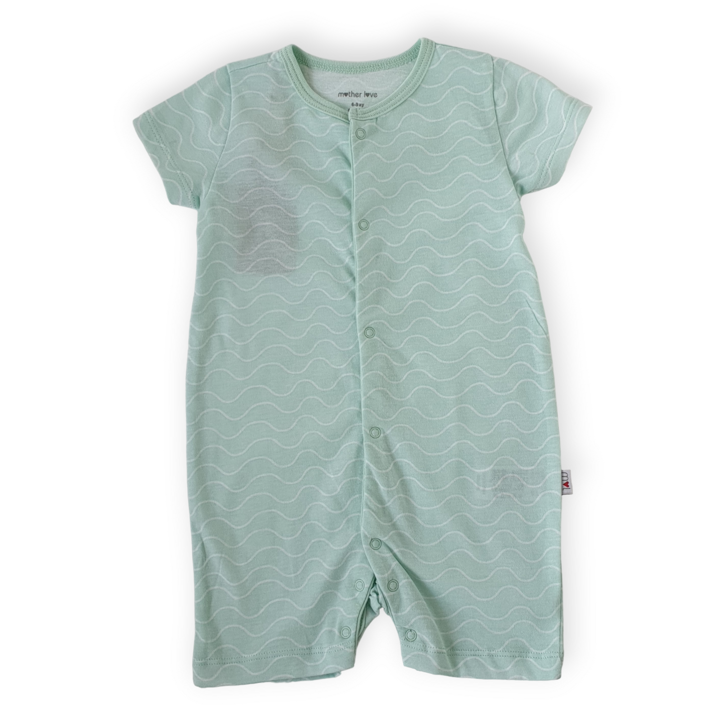 Organic Cotton Light Blue Wave Lines Romper