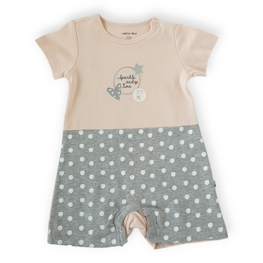 Sparkle and Love Baby Girl Romper-Catgirl, Catromper, Girl, Grey, Love, Pink, Romper, Short sleeve, Sparkle, SS23-Mother Love-[Too Twee]-[Tootwee]-[baby]-[newborn]-[clothes]-[essentials]-[toys]-[Lebanon]