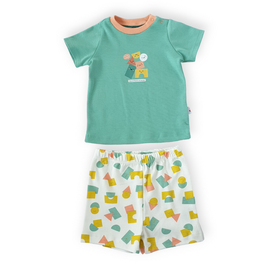 Learning Shapes Colorful Set-Boy, Catboy, Catgirl, Catset2pcs, Girl, Green, Learn, Set, Shapes, Short sleeve, Shorts, SS23, Top, White-Mother Love-[Too Twee]-[Tootwee]-[baby]-[newborn]-[clothes]-[essentials]-[toys]-[Lebanon]