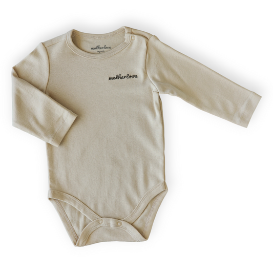 Organic Cotton Beige Basic Body-Basic, Beige, Body, Bodysuit, Boy, catboy, catgirl, catunisex, Creeper, FW23, Girl, Long sleeve, Onesie, Unisex-Mother Love-[Too Twee]-[Tootwee]-[baby]-[newborn]-[clothes]-[essentials]-[toys]-[Lebanon]