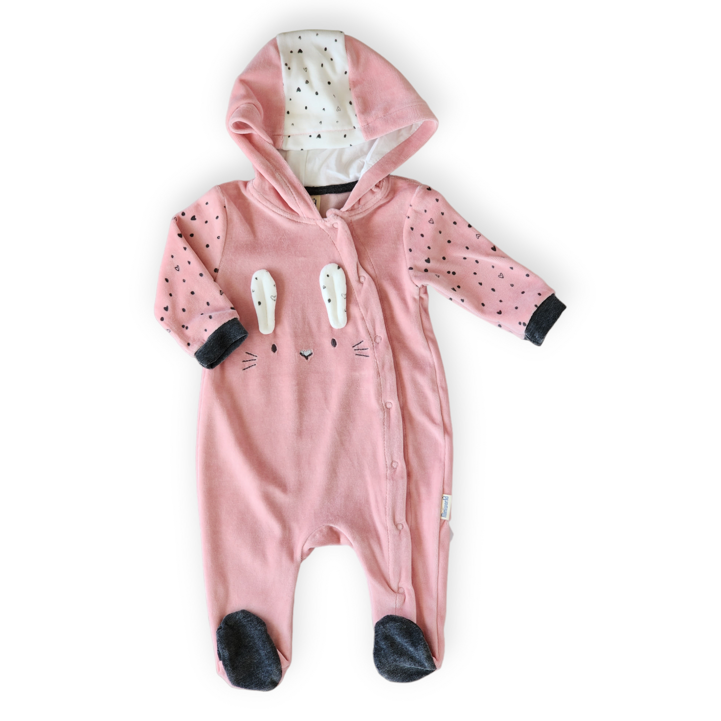 Cat Ears Velour Pink Jumpsuit with Hoodie