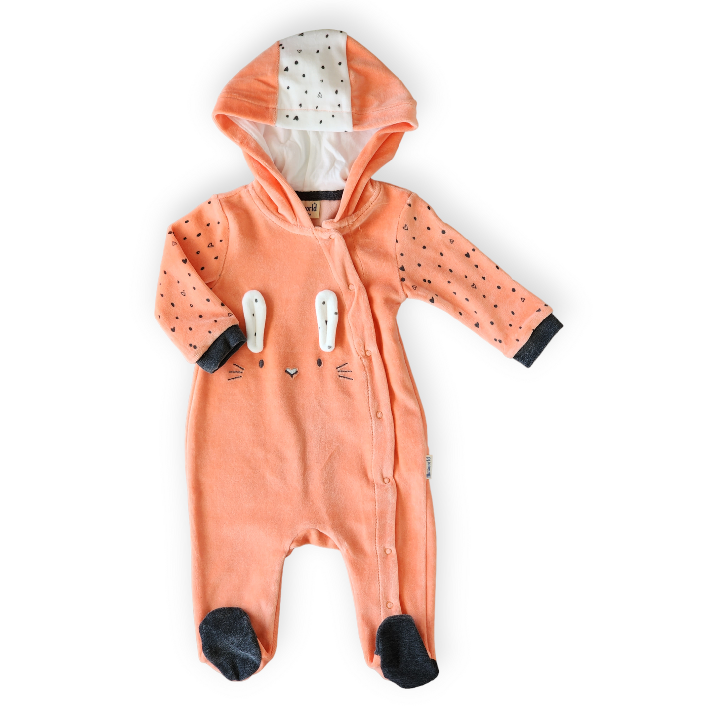 Cat Ears Velour Orange Jumpsuit with Hoodie