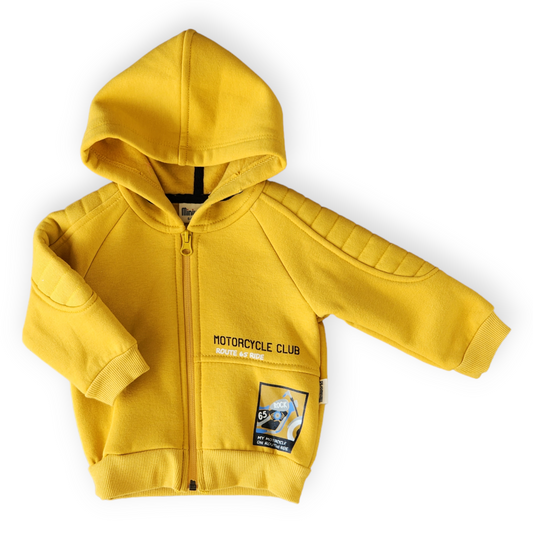 Motorcyle Club Yellow Warm Jacket with Hoodie-Boy, catboy, catjacket, FW23, Jacket, Long Sleeve, Motorcycle, Velour, Warm, Yellow-MiniWorld-[Too Twee]-[Tootwee]-[baby]-[newborn]-[clothes]-[essentials]-[toys]-[Lebanon]