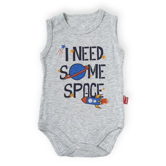 I Need Some Space Grey Body-Body, Bodysuit, Boy, Catboy, Catgirl, Creeper, Girl, Grey, Onesie, Rocket, Sleeveless, Space, SS23-Puan Baby-[Too Twee]-[Tootwee]-[baby]-[newborn]-[clothes]-[essentials]-[toys]-[Lebanon]