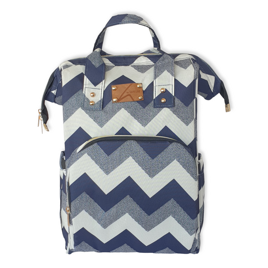 Blue Zigzag Pattern Mommy Bag-Bag, Bags, Blue, catbabygear, catbag, Changing, Diapers, Maternity, Nappy, Nursery, Travel-Safe Line-[Too Twee]-[Tootwee]-[baby]-[newborn]-[clothes]-[essentials]-[toys]-[Lebanon]