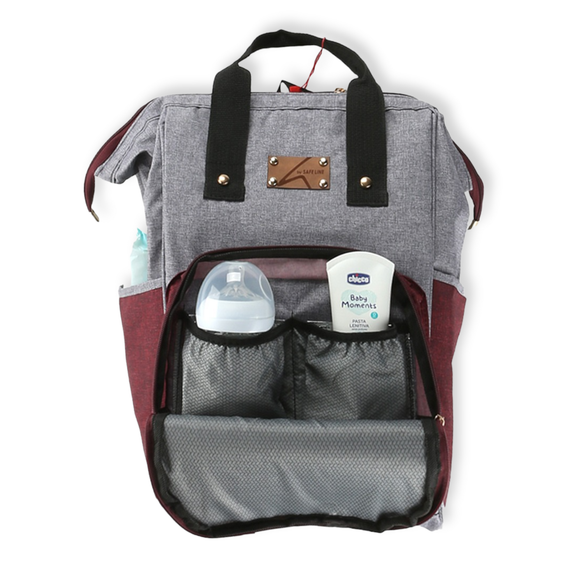 Burgundy and Grey Mommy Bag-Bag, Bags, Burgundy, catbabygear, catbag, Changing, Diapers, Grey, Maternity, Nappy, Nursery, Travel-Safe Line-[Too Twee]-[Tootwee]-[baby]-[newborn]-[clothes]-[essentials]-[toys]-[Lebanon]