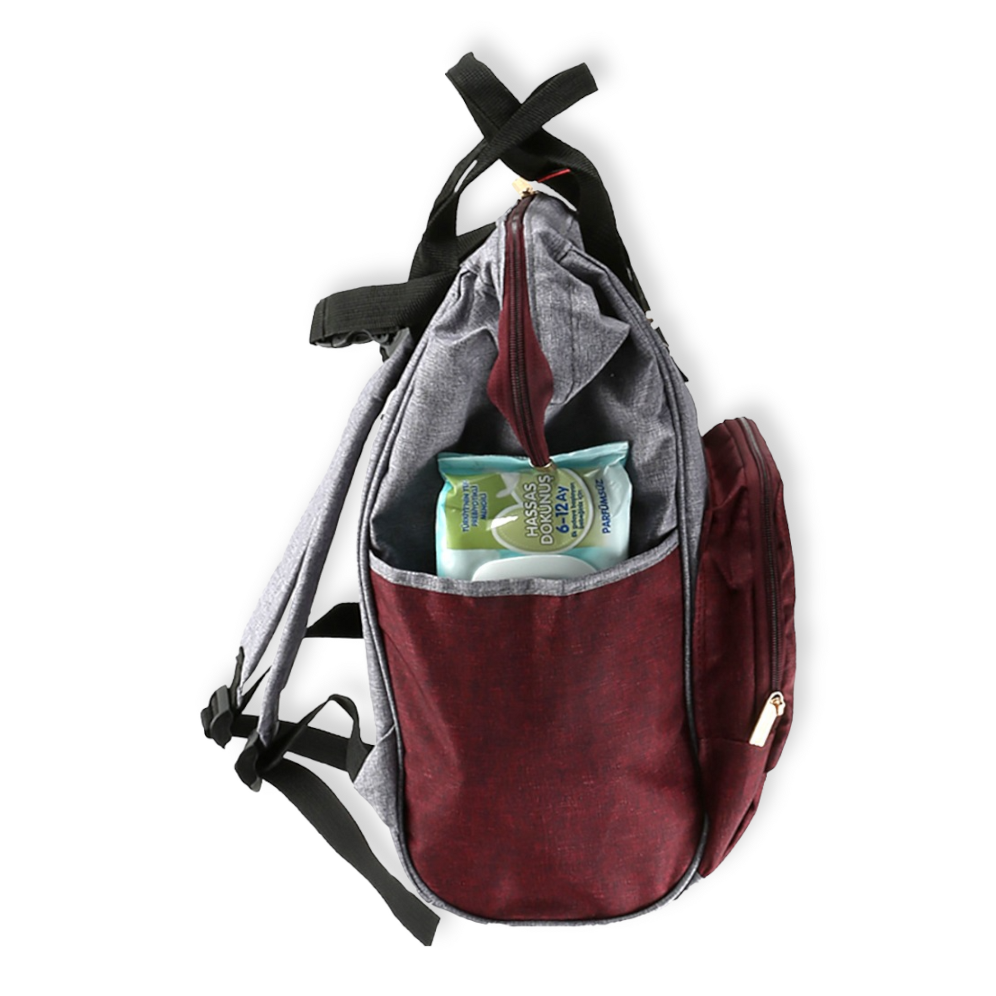 Burgundy and Grey Mommy Bag-Bag, Bags, Burgundy, catbabygear, catbag, Changing, Diapers, Grey, Maternity, Nappy, Nursery, Travel-Safe Line-[Too Twee]-[Tootwee]-[baby]-[newborn]-[clothes]-[essentials]-[toys]-[Lebanon]