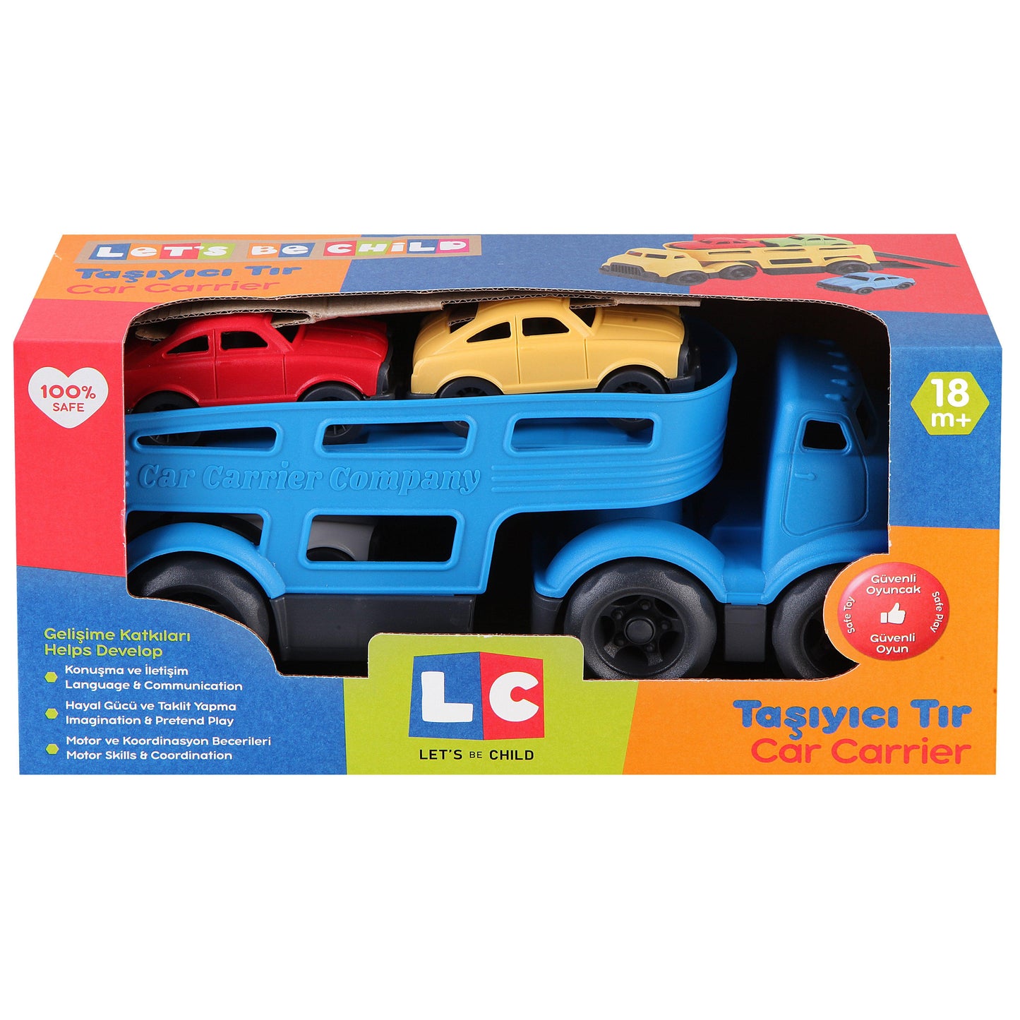 Blue Car Carrier with 3 Colored Cars