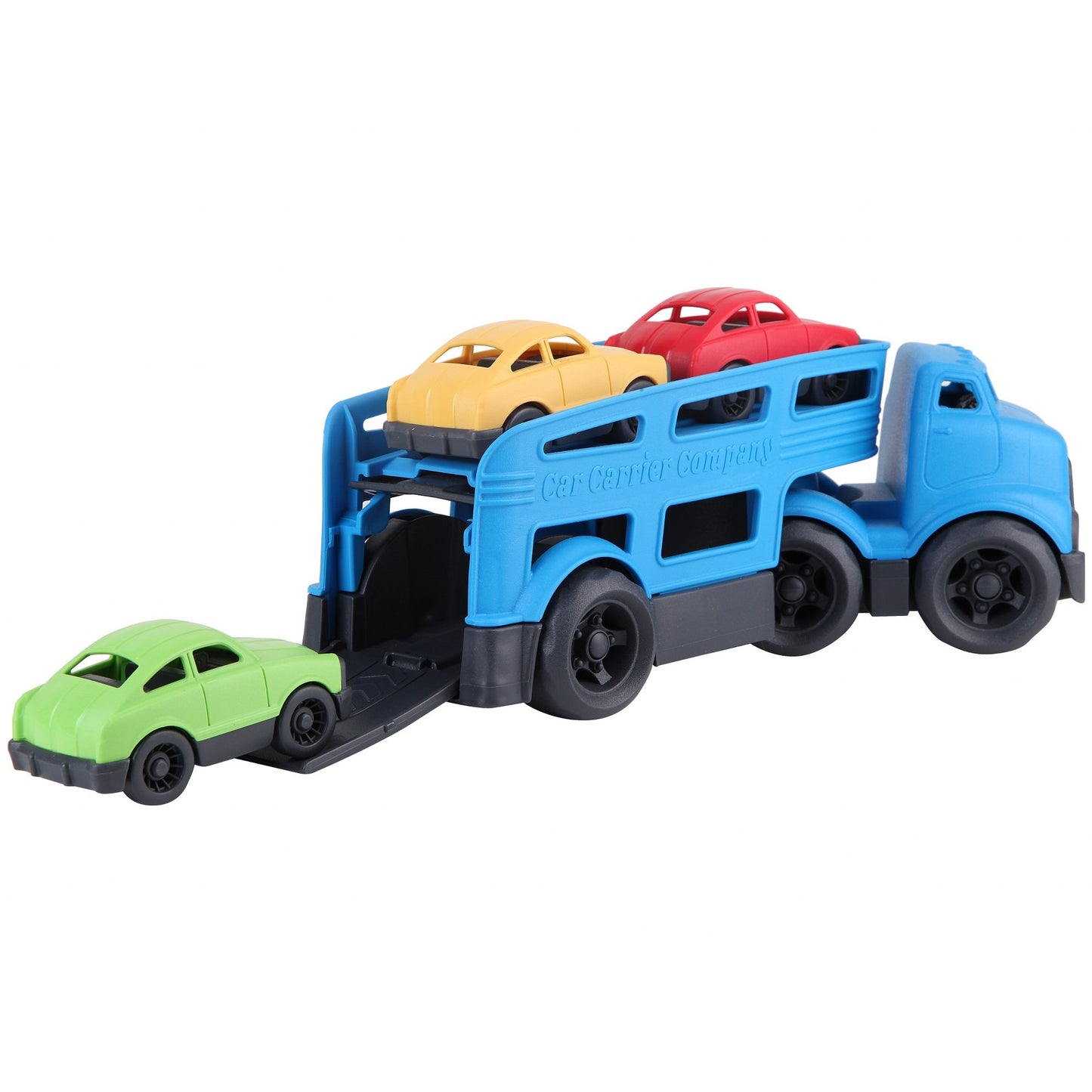 Blue Car Carrier with 3 Colored Cars