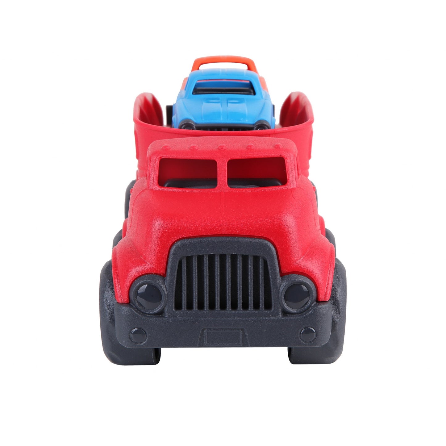 Red Car Carrier with 3 Colored Cars