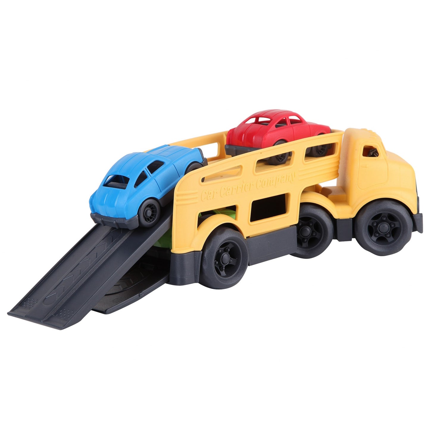 Yellow Car Carrier with 3 Colored Cars