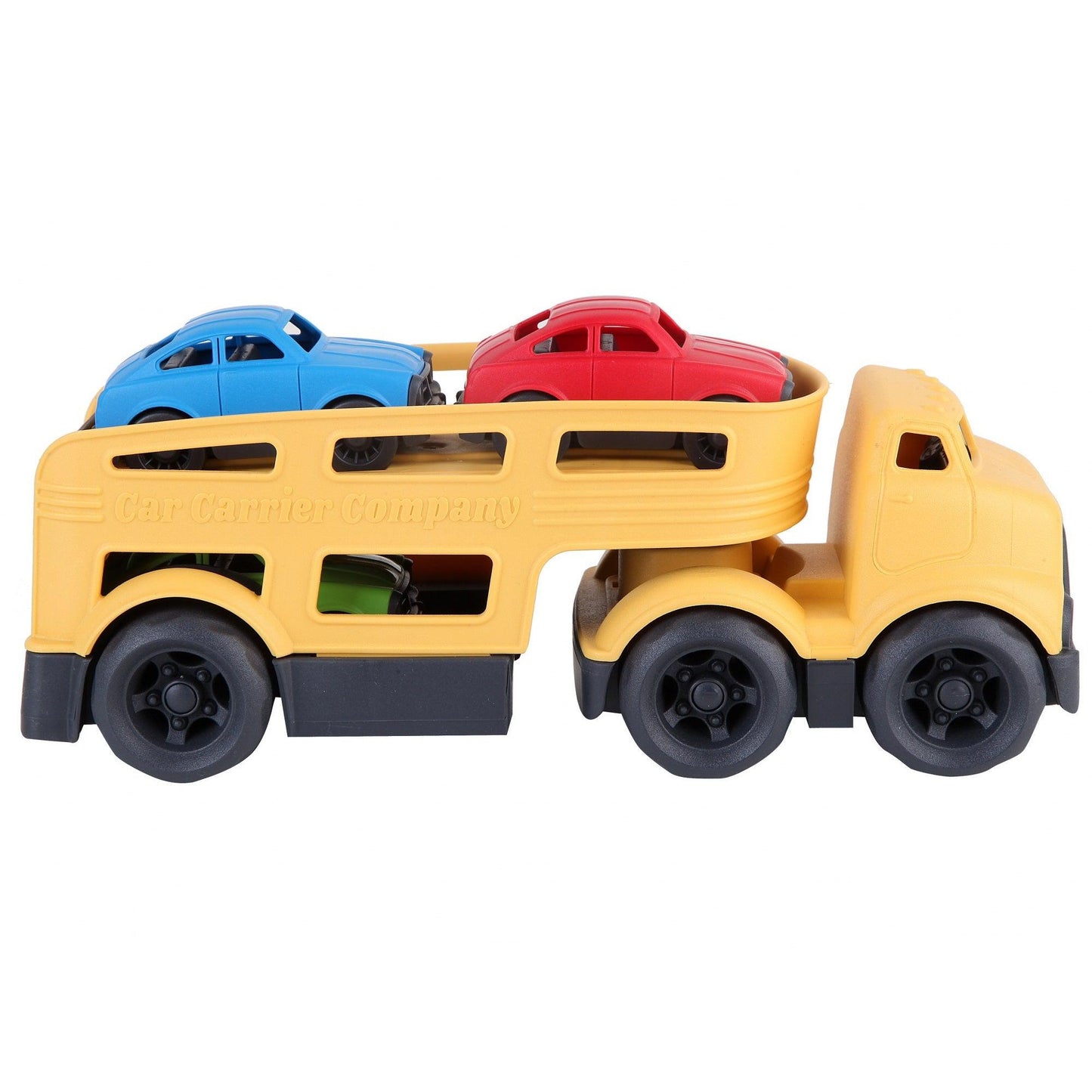 Yellow Car Carrier with 3 Colored Cars