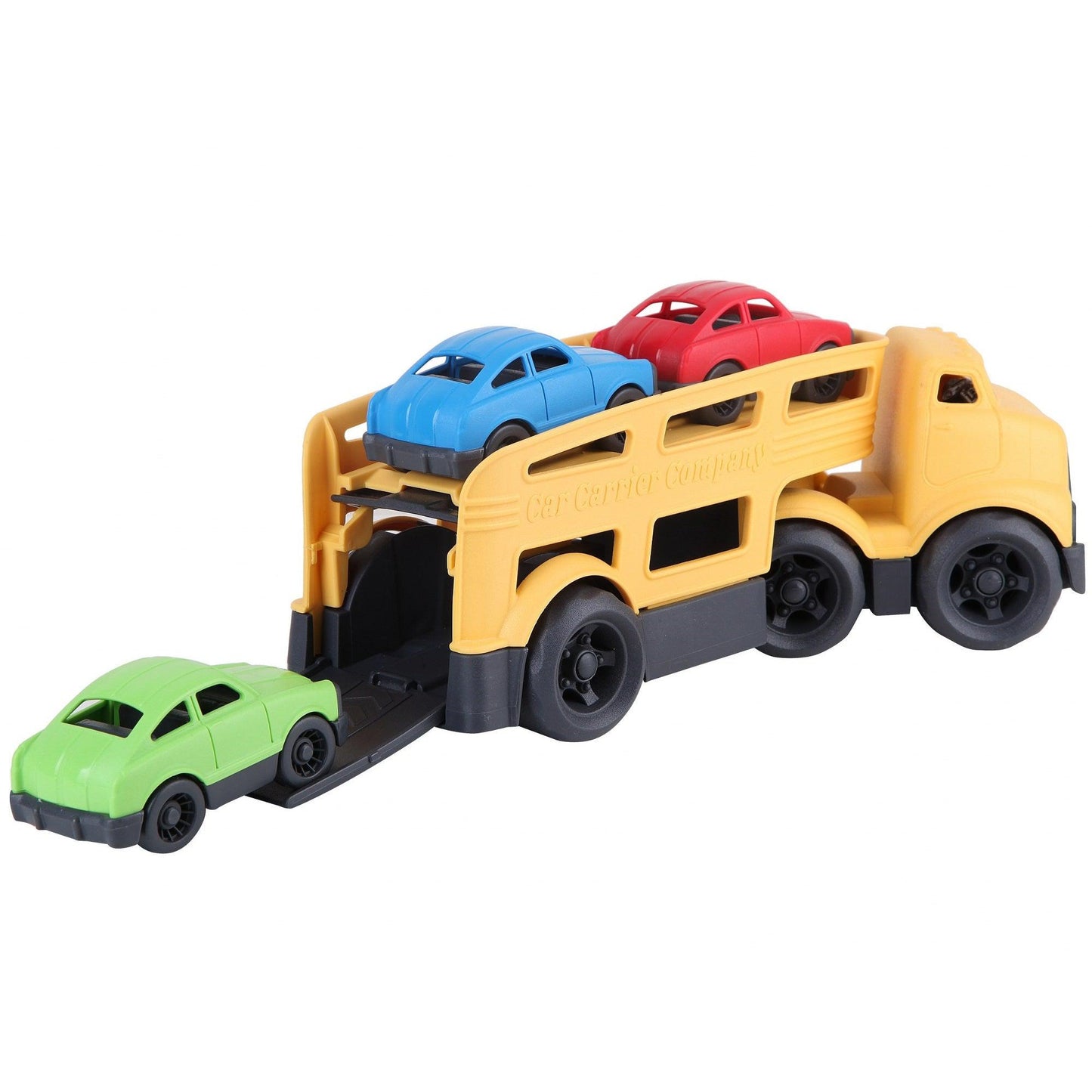Yellow Car Carrier with 3 Colored Cars
