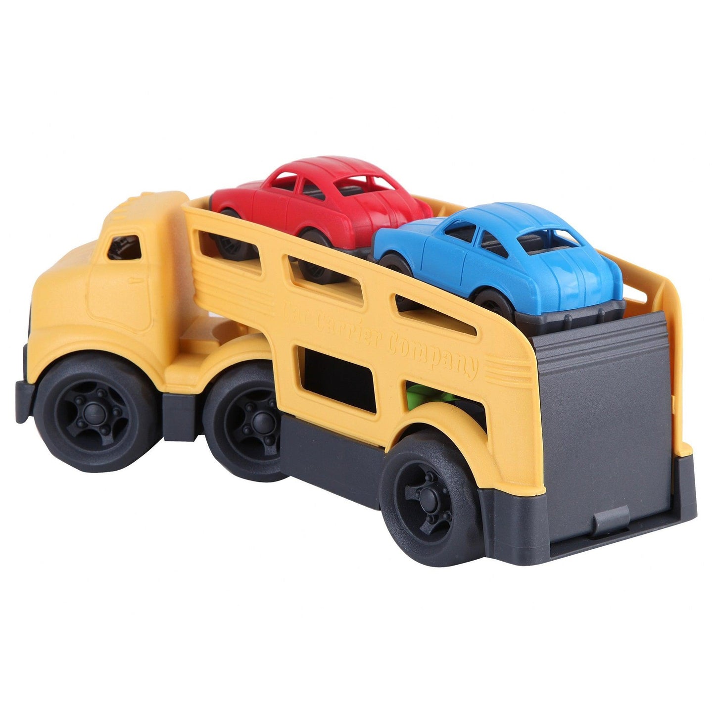 Yellow Car Carrier with 3 Colored Cars