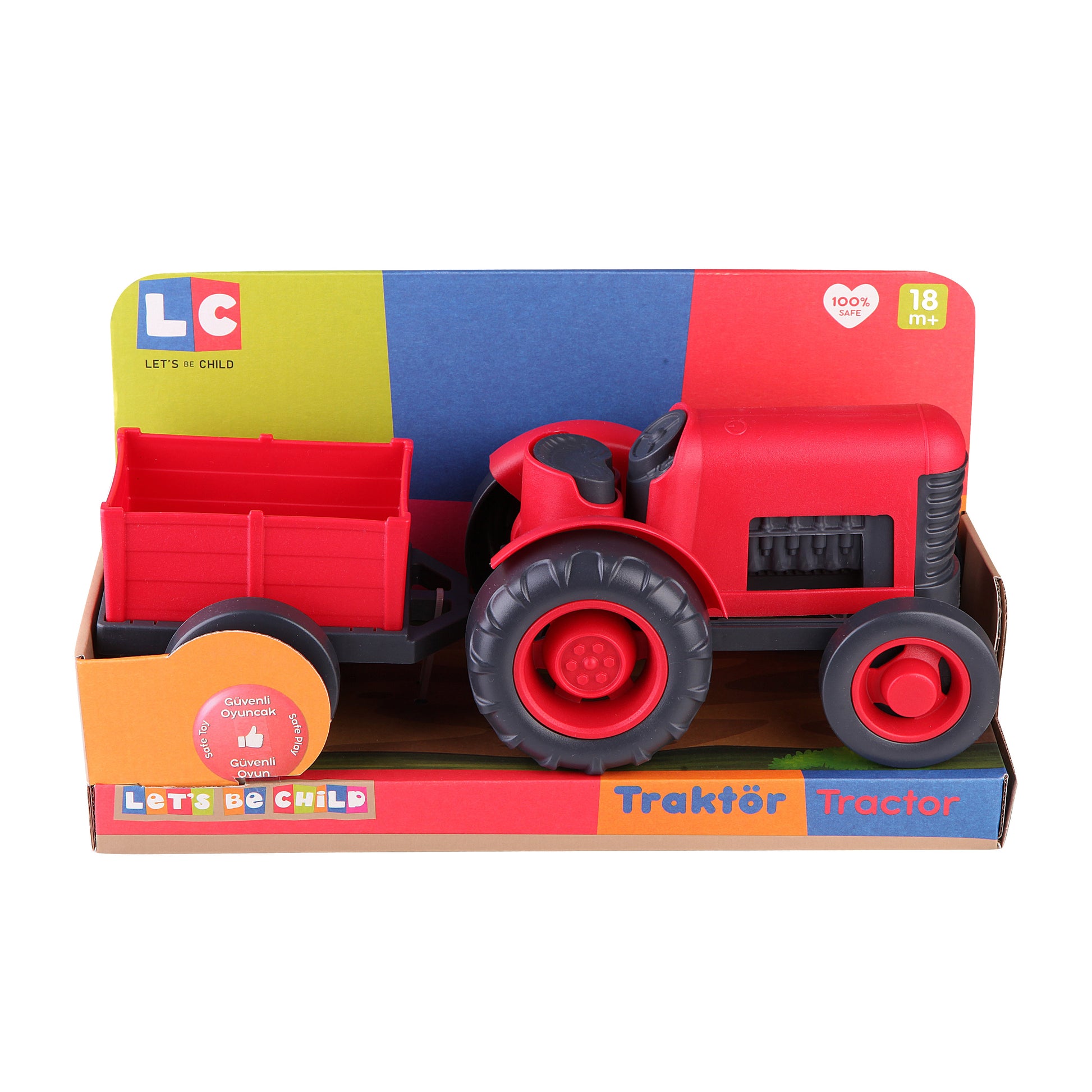 Red Tractor with Wagon-Car, catveh, Communication, Coordination, Imagination, Language, Motor, Pretend, Red, Skills, Toy, Tractor, Wagon, Wheels-Let's Be Child-[Too Twee]-[Tootwee]-[baby]-[newborn]-[clothes]-[essentials]-[toys]-[Lebanon]