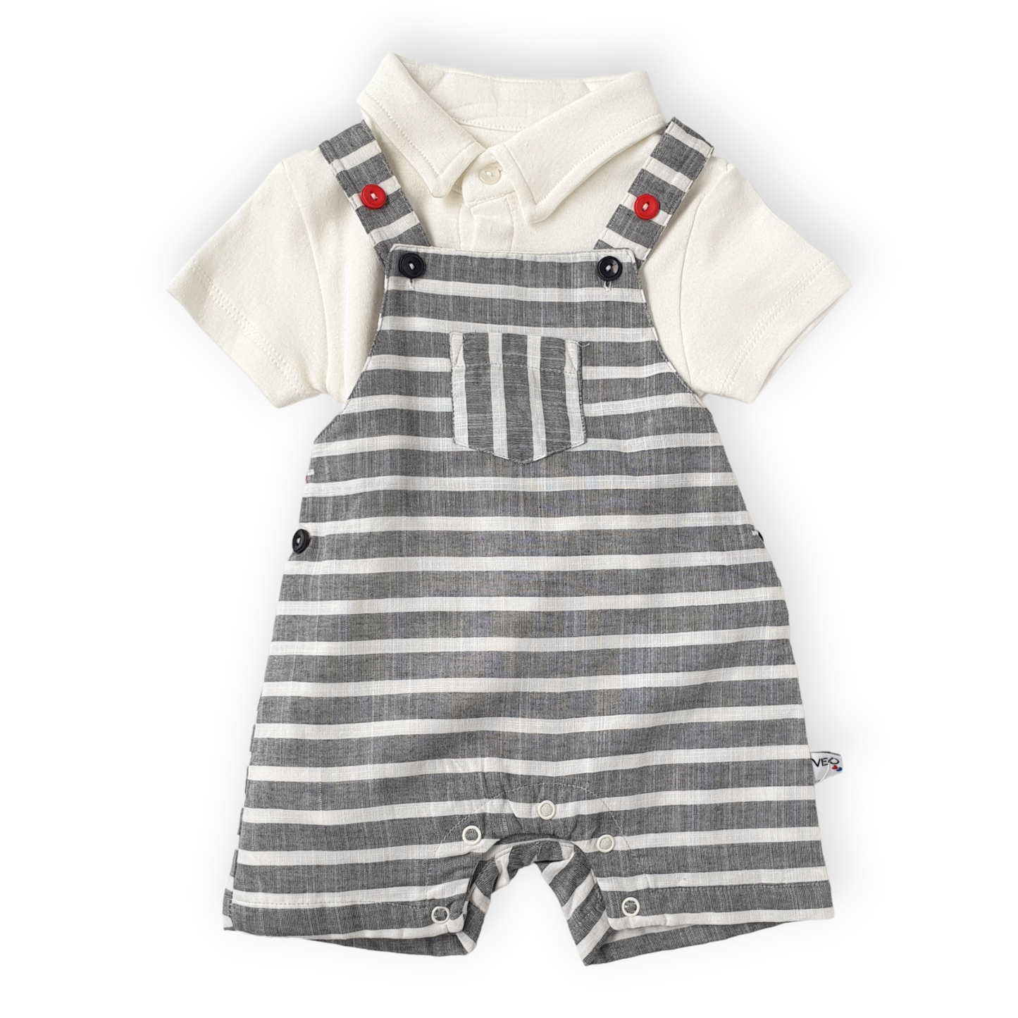 White Body with Striped Grey Salopette Set
