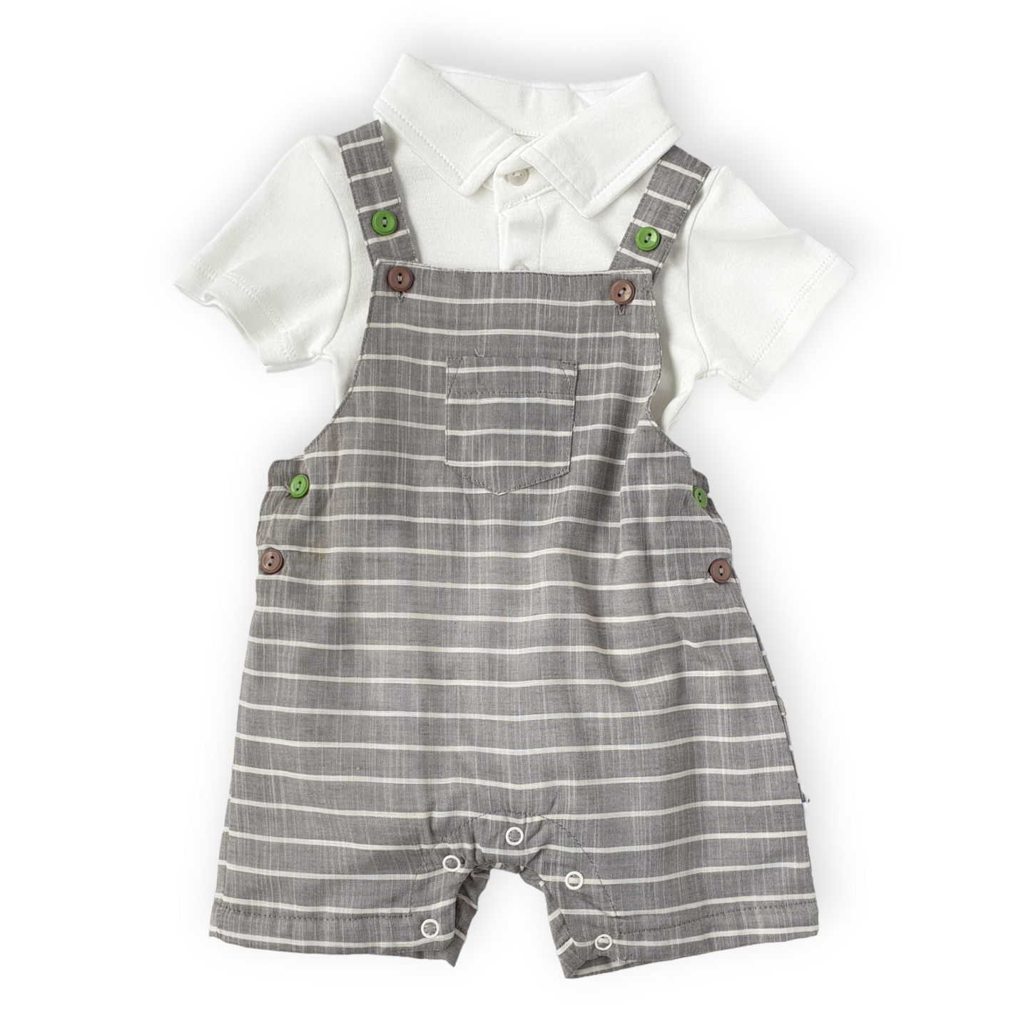 White Body with Striped Light Brown Salopette Set