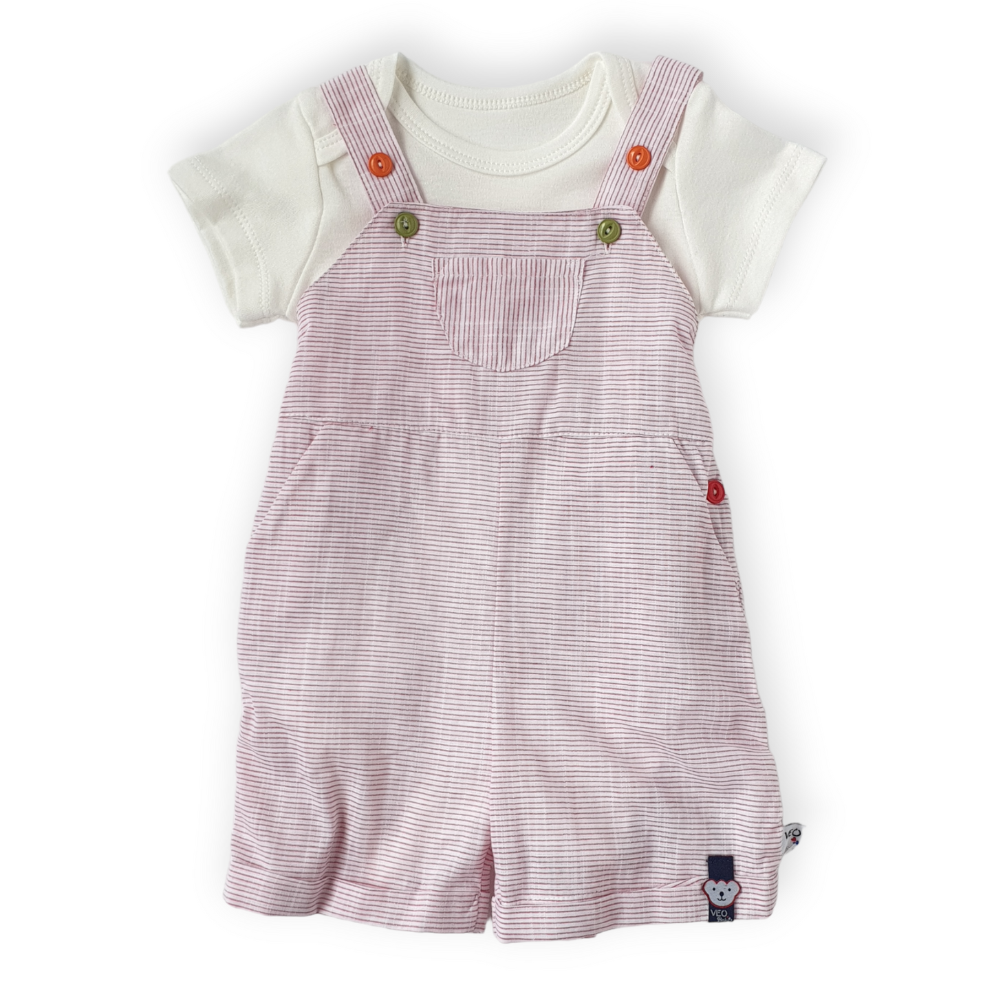 White Body with Striped Pink Salopette Set