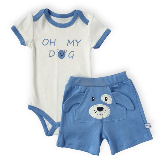 Oh My Dog Navy Set-Body, Boy, Catboy, Catgirl, Catset2pcs, Catunisex, Dog, Girl, Navy, Set, Short sleeve, Shorts, SS23, White-Veo-[Too Twee]-[Tootwee]-[baby]-[newborn]-[clothes]-[essentials]-[toys]-[Lebanon]