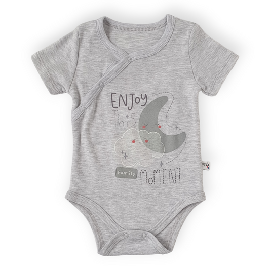 Grey Body with Moon and Cloud-Body, Bodysuit, Boy, Catboy, Catgirl, Catunisex, Cloud, Creeper, Girl, Moon, Onesie, Short Sleeve, SS23, White-Veo-[Too Twee]-[Tootwee]-[baby]-[newborn]-[clothes]-[essentials]-[toys]-[Lebanon]