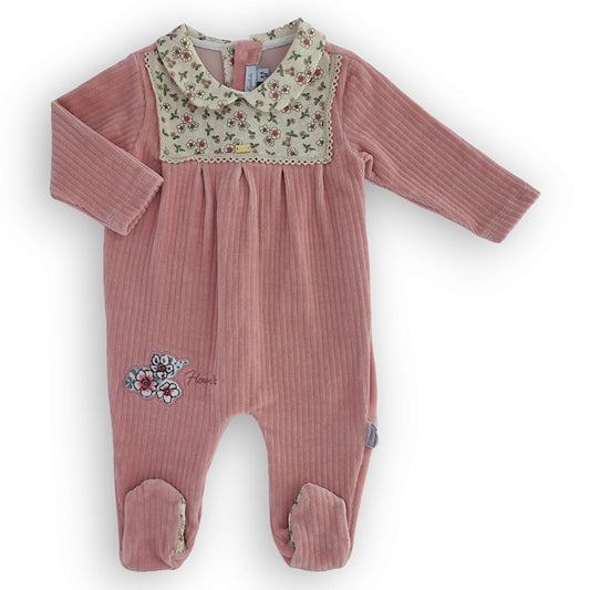 Pink Flowers Jumpsuit-catgirl, Embroidery, Flowers, Footed, FW23, Girl, Jumpsuit, Long sleeve, Overall, Pink-Babydola-[Too Twee]-[Tootwee]-[baby]-[newborn]-[clothes]-[essentials]-[toys]-[Lebanon]