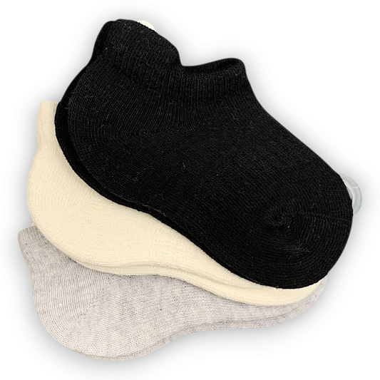 3 pcs Organic Cotton Basic Low Cut Socks (Black/White/Grey)
