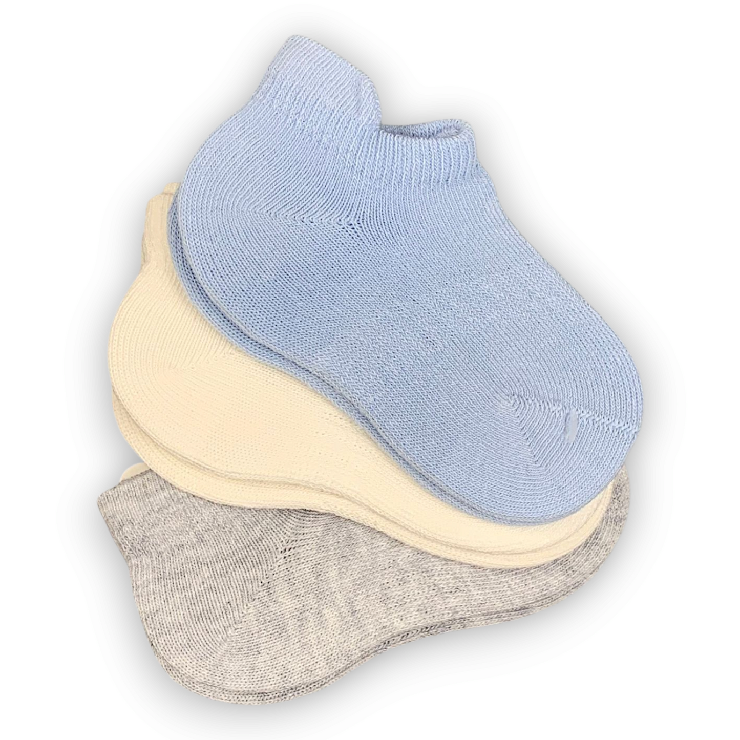 3 pcs Organic Cotton Basic Low Cut Socks (Blue/White/Grey)