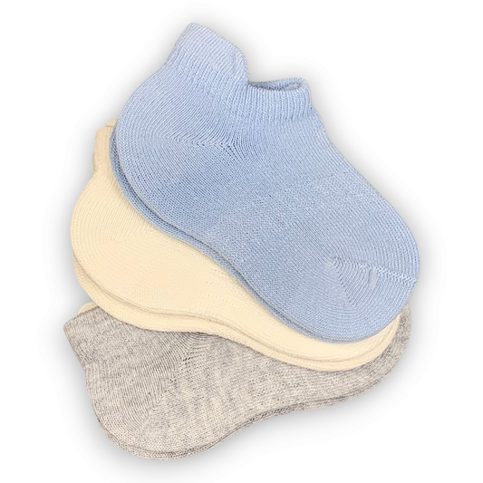 3 pcs Organic Cotton Basic Low Cut Socks (Blue/White/Grey)